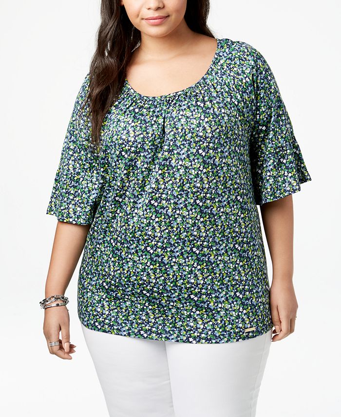Michael Kors Plus Size Floral-Print Elbow-Sleeve Tunic & Reviews - Tops ...