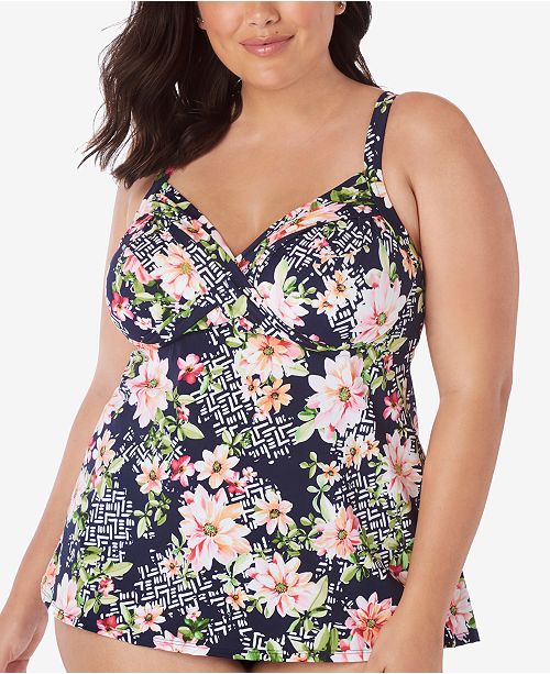 Swim Solutions Plus Size Juliet Underwire Tankini Top, Created for Macy