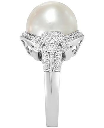 Macy's - Cultured South Sea Pearl (13mm) & Diamond (1/3 ct. t.w.) Ring in 14k White Gold
