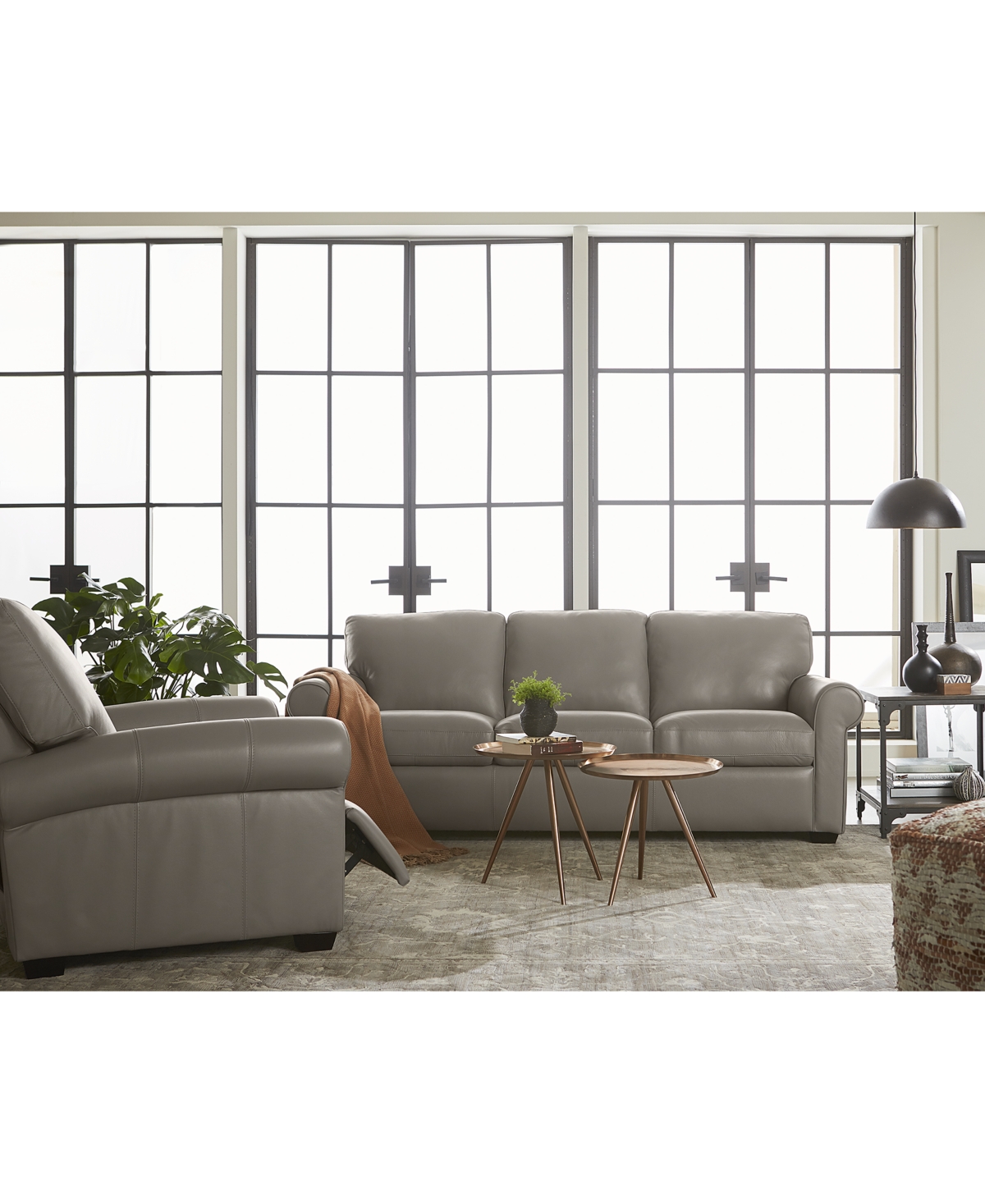 Orid Leather Roll Arm Sofa, Created for Macy's
