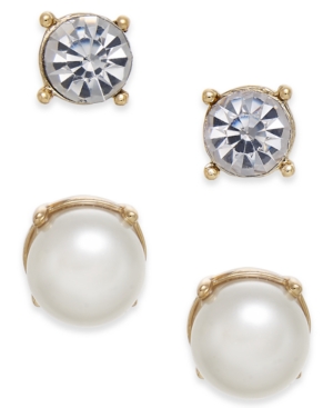 image of Charter Club Gold-Tone Colored Imitation Pearl 2-Pc. Set Stud Earrings, Created for Macy-s