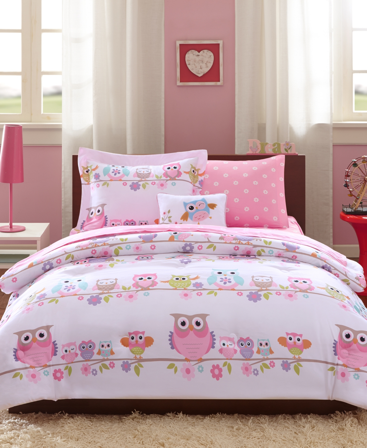 Mi Zone Kids Wise Wendy, White, 6-piece Reversible Twin Comforter Set Bedding In Pink