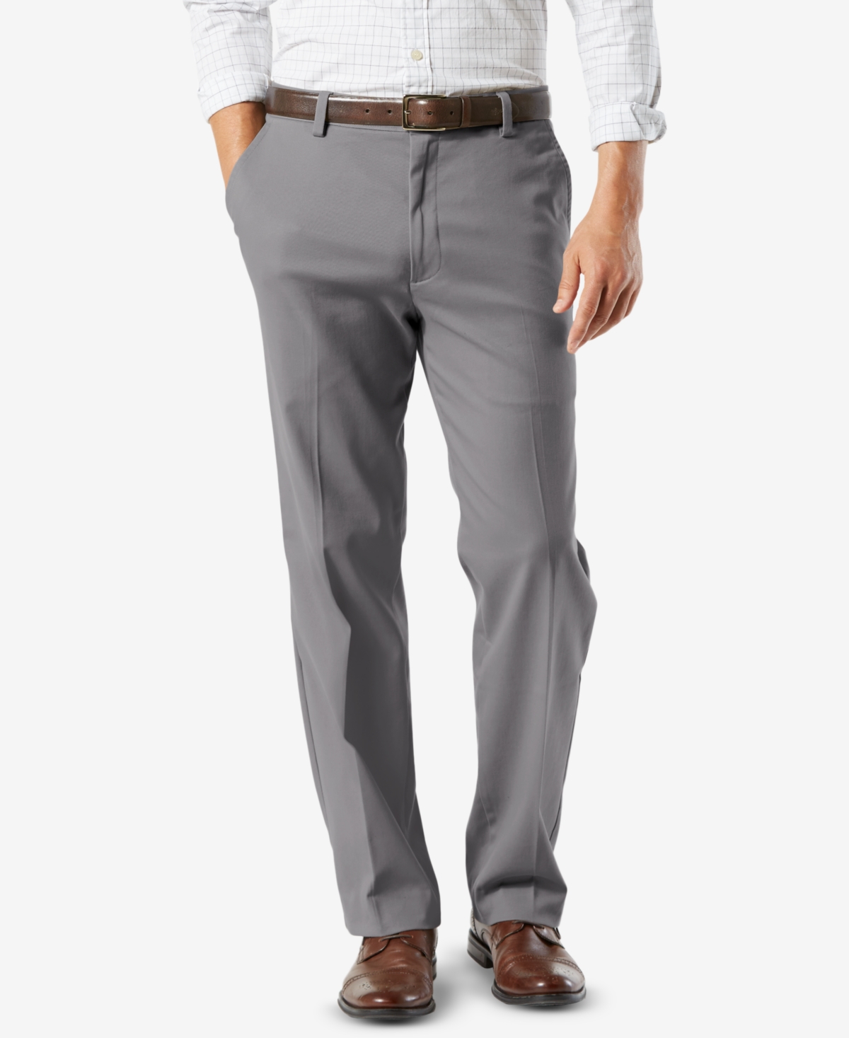 Dockers Easy Khaki With Stretch Mens Comfort Waistband Classic Fit Flat Front Pant, 40 30, Gray