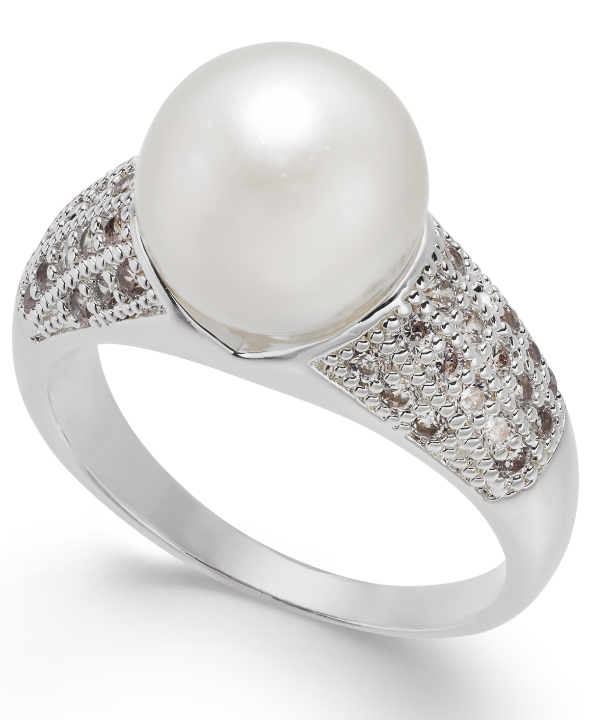 Fine Silver Plate Pave & Imitation Pearl Ring, Created for Macy's - Silver