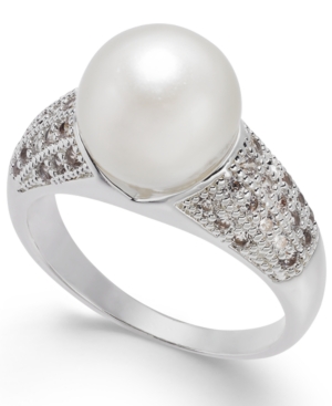 image of Charter Club Silver-Tone Pave & Imitation Pearl Ring, Created for Macy-s