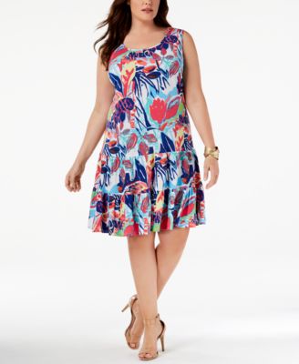 MSK - Plus Size Printed Tiered Dress