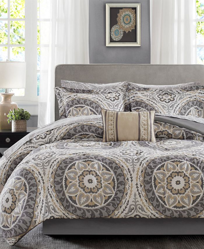 Taupe 7 Pieces Bedding Sets Madison Park Essentials Merritt Twin XL Size Bed Comforter Set Bed in A Bag Ultra Soft Microfiber Bedroom Comforters Geometric