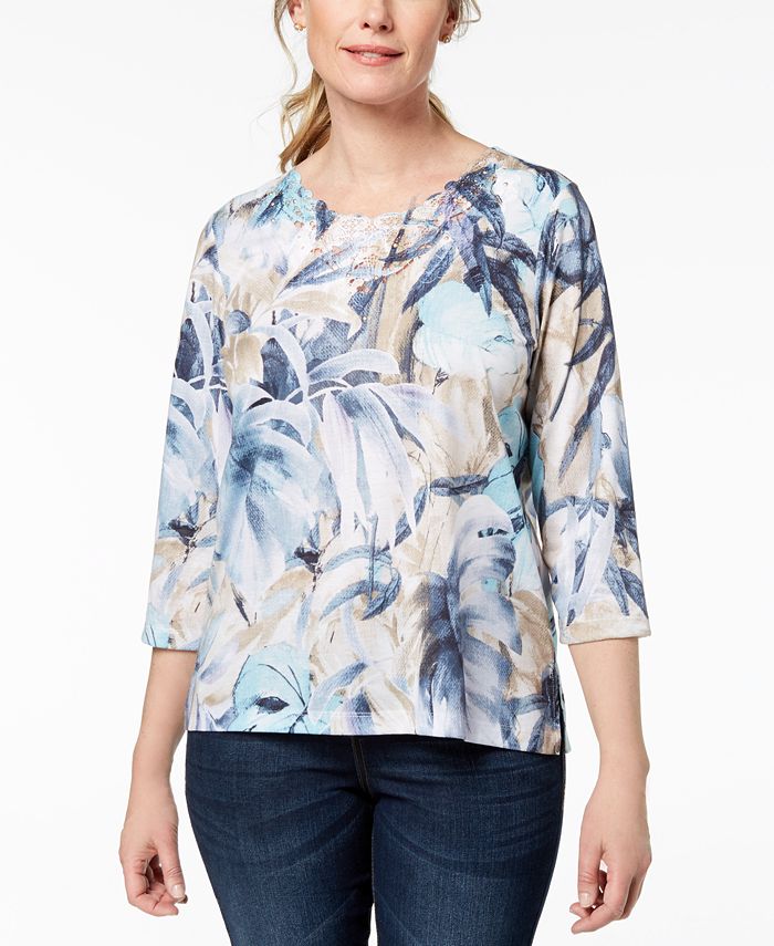 Alfred Dunner Petite Printed Lace-Neck Top & Reviews - Tops - Petites ...