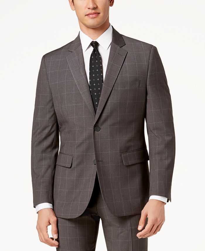 Nautica Men's Slim-Fit Active Stretch Gray Windowpane Suit - Macy's