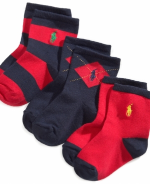 Shop Polo Ralph Lauren Ralph Lauren Baby Boys Argyle Crew Socks, Pack Of 3 In Navy
