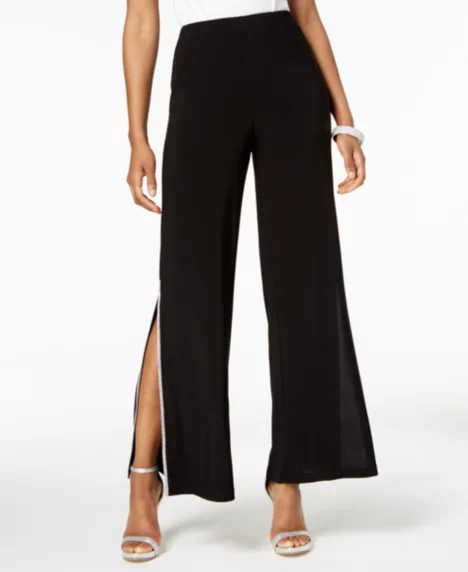 Sequined Wide-Leg Pants Petite Sizes - Black