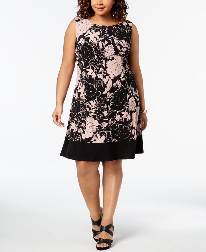 Connected Plus Size Floral Print A-Line Dress - Macy's