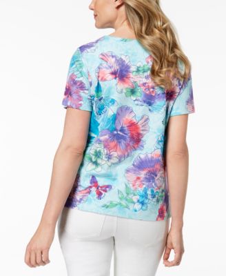 Alfred Dunner Floral-Print Embellished Top