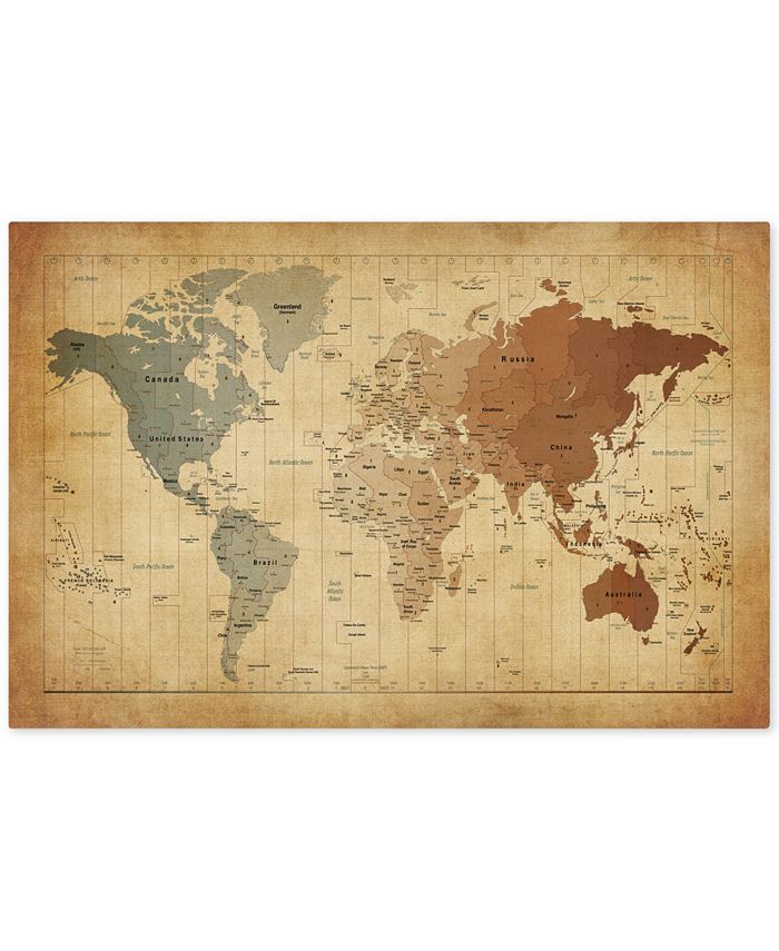 Trademark Global - Michael Tompsett Time Zones Map of the World 22" x 32" Canvas Art Print
