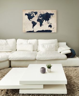 Michael Tompsett 'World Map -Navy' Canvas Art - 47" x 30"