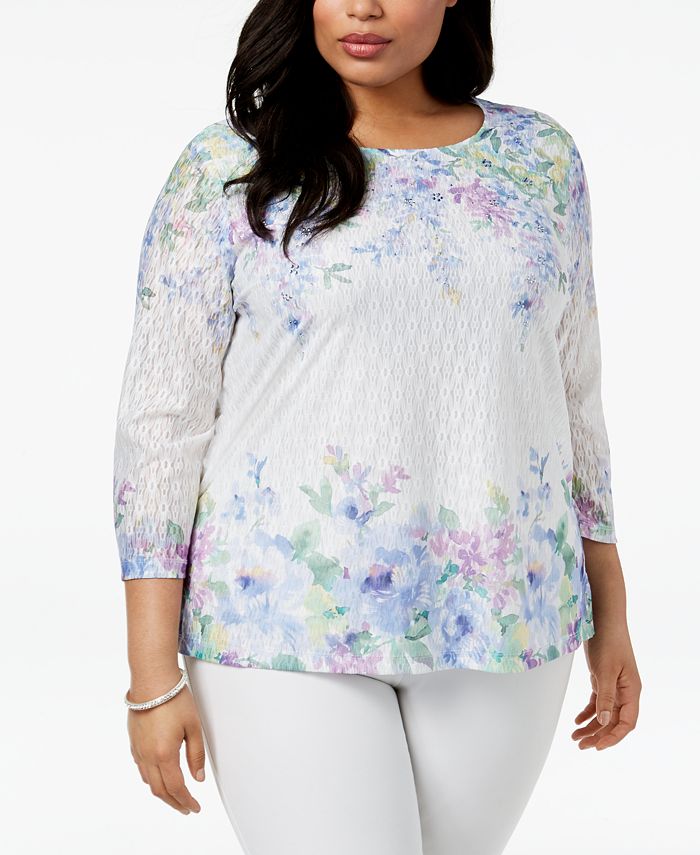 Alfred Dunner Daydream Plus Size Floral-Print Lace Top - Macy's