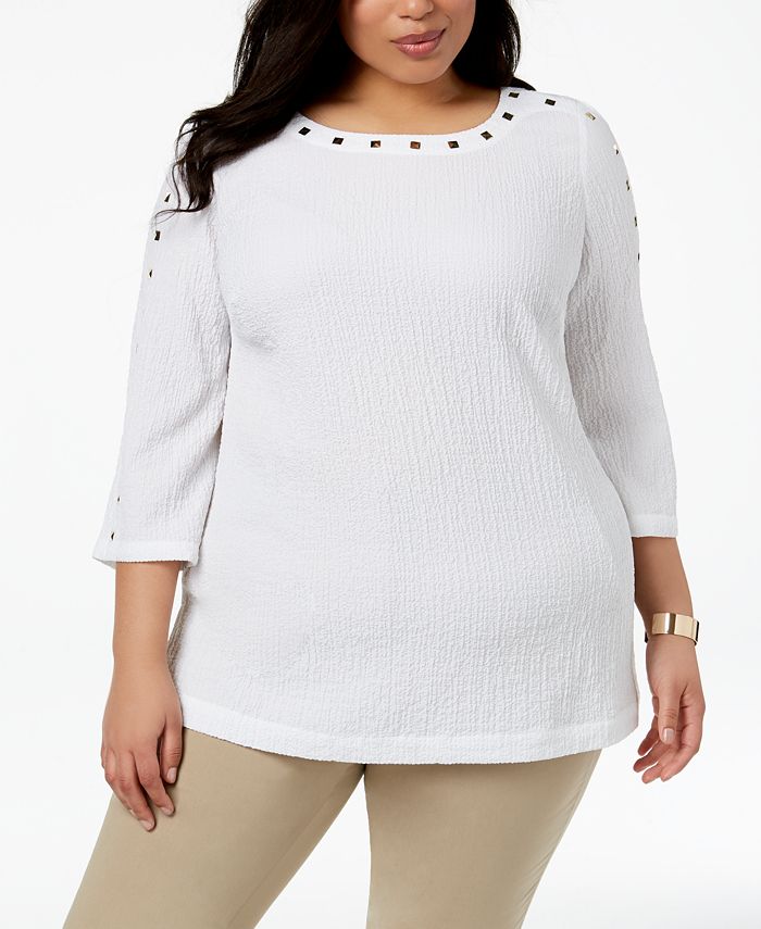 JM Collection Plus Size Studded Crinkle Top, Created for Macy's - Macy's