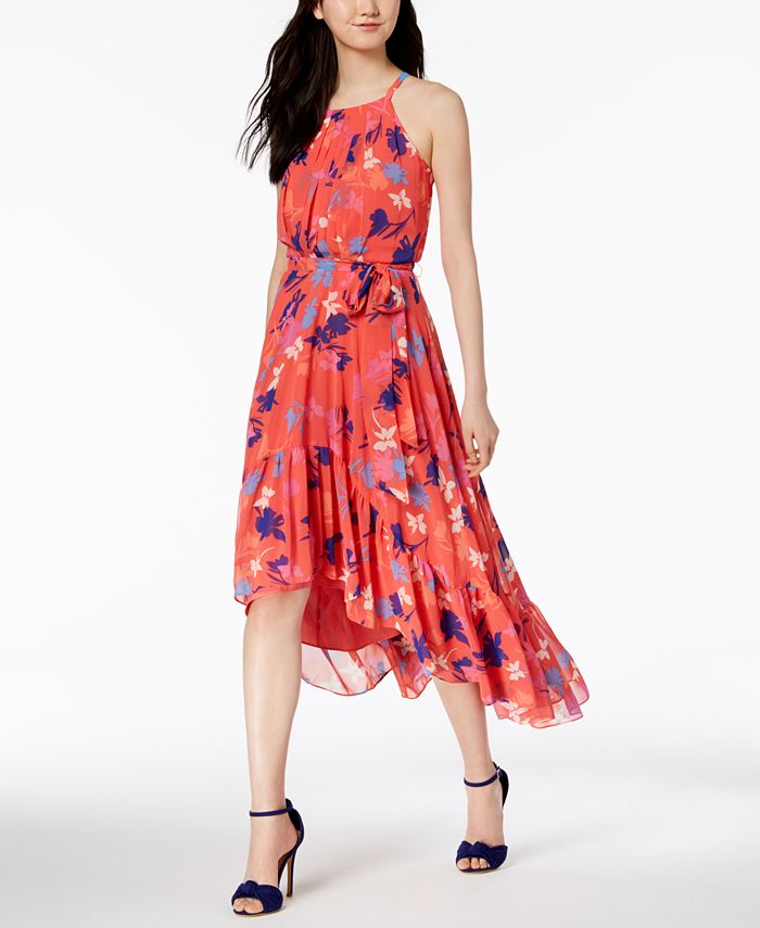Vince Camuto Ruffled Floral Print High-Low Maxi Dress - Macy's
