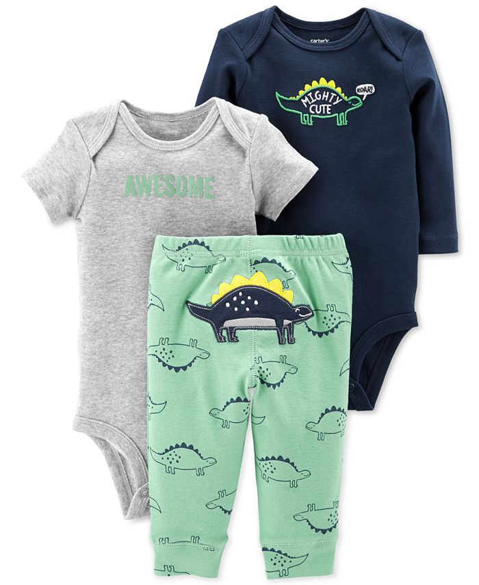 Carter's Baby Boys 3-Pc. Cotton Dinosaurs Bodysuits & Pants Set ...
