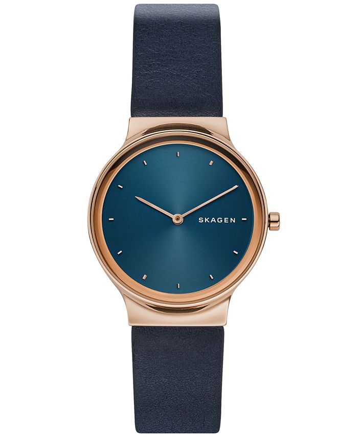Skagen Women s Freja Navy Blue Leather Strap Watch 34mm Macy s