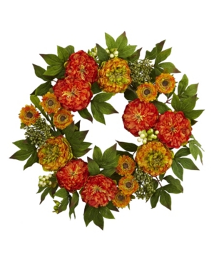 NEARLY NATURAL 24'' PEONY & MUM WREATH 