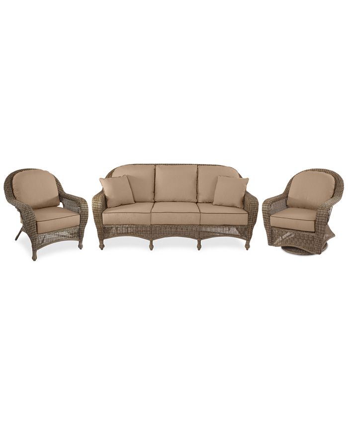 Furniture Sandy Cove Outdoor Wicker 3Pc. Seating Set (1 Sofa, 1 Club Chair and 1 Swivel Glider