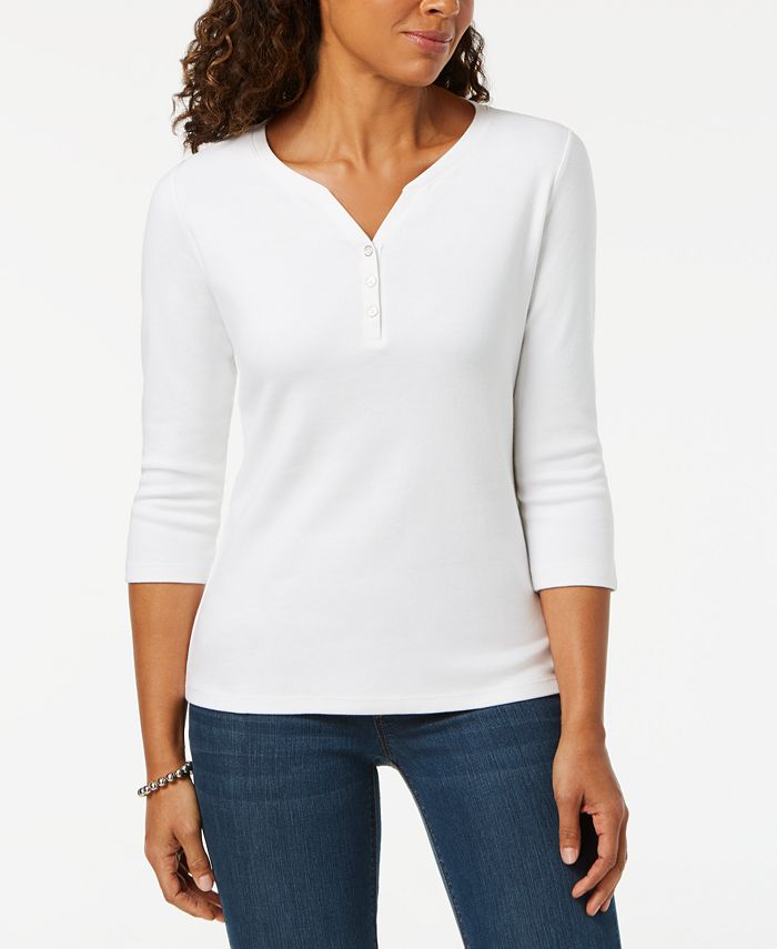 Karen Scott Plus Size Cotton Henley Top, Created for Macy's Macy's