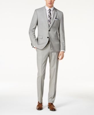 Hugo Boss - Men's Modern-Fit Light Gray Textured Suit