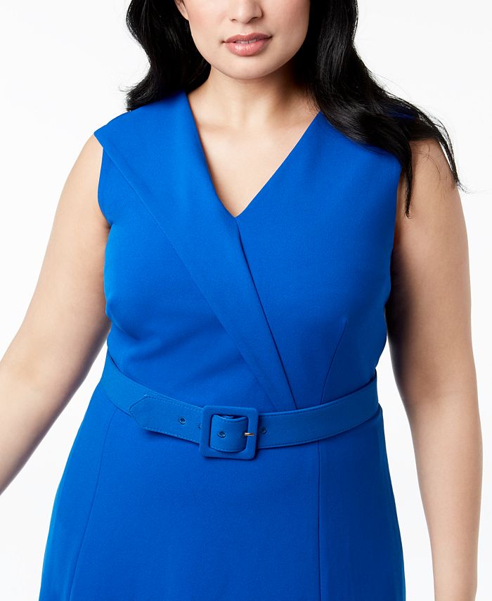 Calvin Klein Women's Plus Size Belted A-Line Dress Color Red