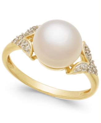 Honora Cultured Freshwater Pearl (9mm) & Diamond Accent Ring in 14k ...