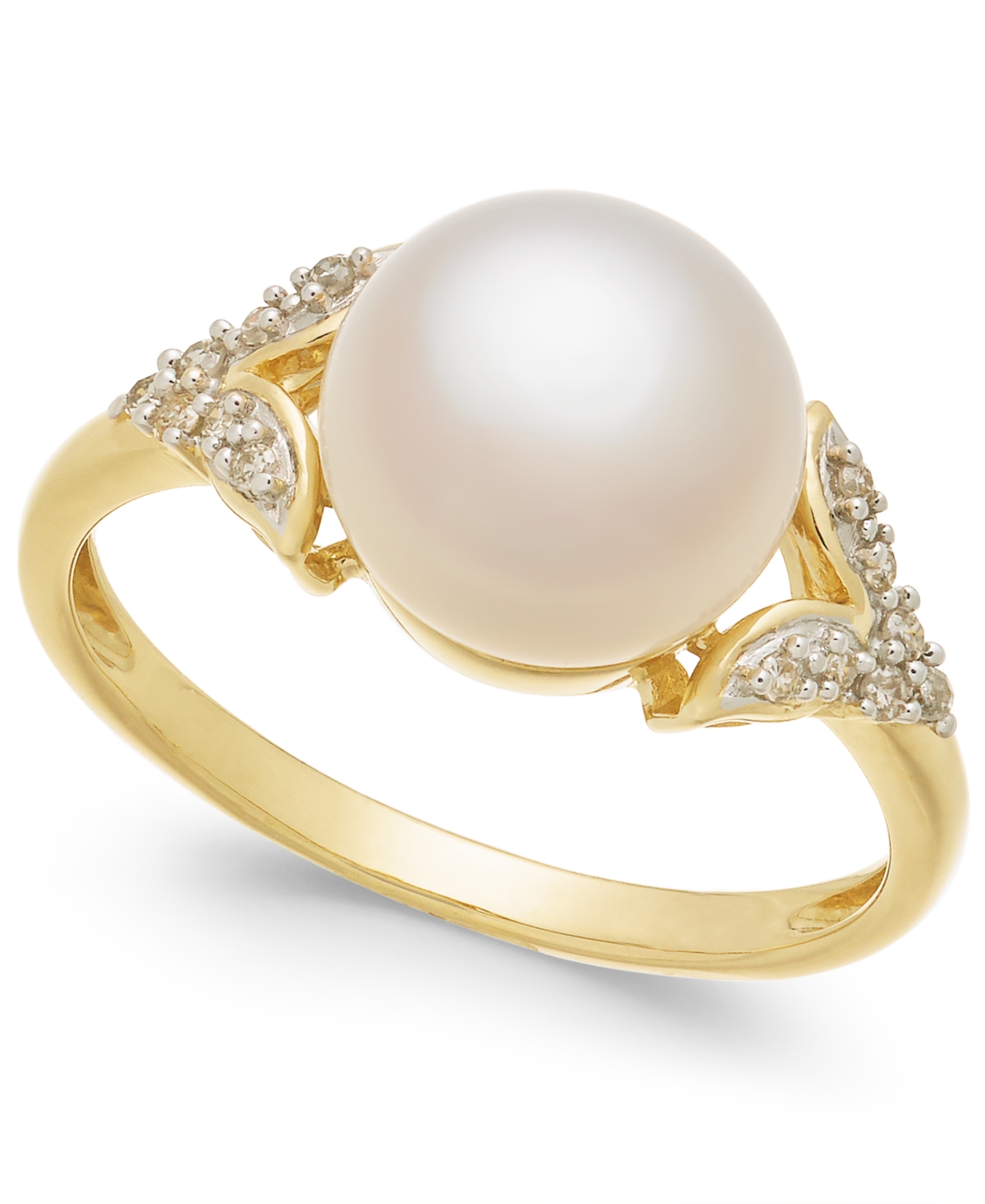 Cultured Freshwater Pearl (9mm) & Diamond Accent Ring in 14k Gold