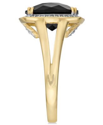 Faceted Onyx (4-1/2 ct. t.w.) and Diamond (1/5 ct. t.w.) Ring in 14k Gold