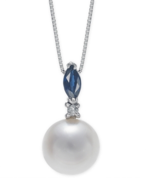image of Cultured Freshwater Pearl (7-1/2mm), Sapphire (1/4 ct. t.w.) & Diamond Accent 18