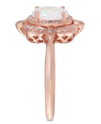 EFFY&reg; Opal (5/8 ct. t.w.) and Diamond (1/6 ct. t.w.) Oval Ring in 14k Rose Gold