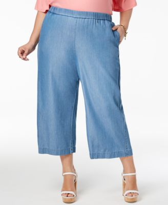 Michael Kors - Plus Size Wide-Leg Chambray Pants