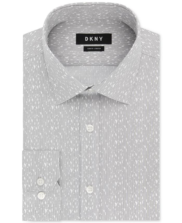 DKNY Men's SlimFit Performance Stretch Gray & White Print Dress Shirt