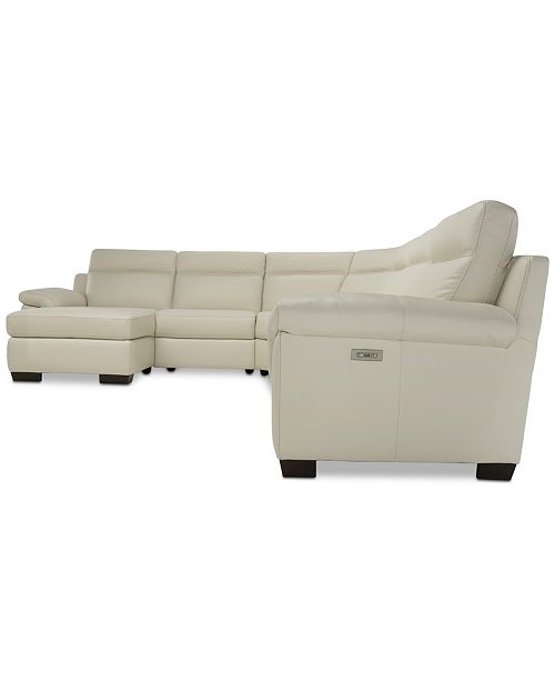 Furniture Julius II 6Pc. Leather Chaise Sectional Sofa With 1 Power Recliner, Power Headrest