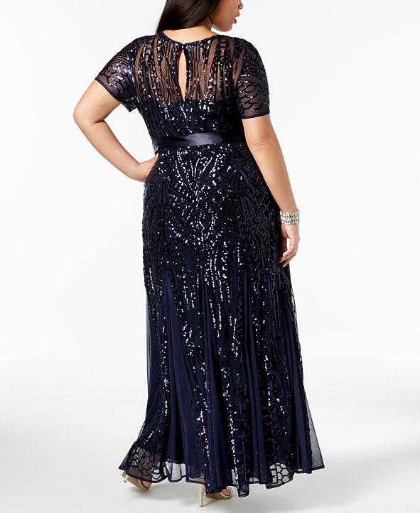 R & M Richards Plus Size Sequined Godet Gown & Reviews - Dresses ...