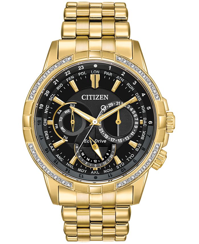 Citizen - Men's Calendrier Diamond-Accent Gold-Tone Stainless Steel Bracelet Watch 44mm