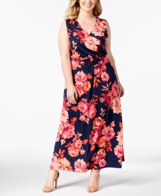NY Collection - Plus Size Printed Surplice Maxi Dress