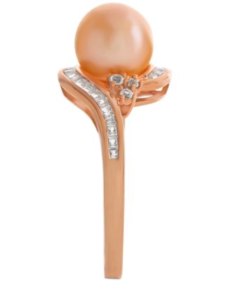 Pink Cultured Freshwater Pearl (8mm) & Diamond (1/4 ct. t.w.) Swirl Ring in 14k Rose Gold