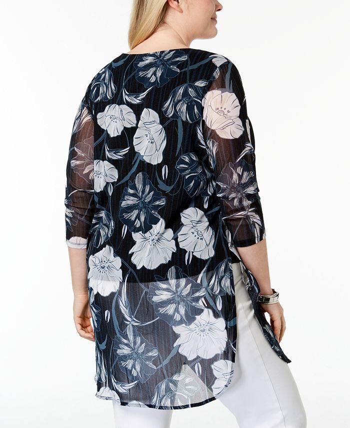 Alfani Womens Printed Tunic Blue Size X Large