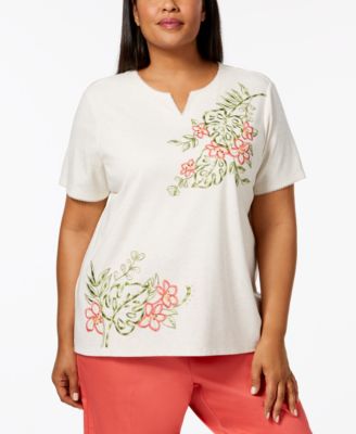 Alfred Dunner - Plus Size Parrot Cay Embellished Embroidered Top