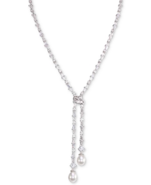 image of Nina Silver-Tone Cubic Zirconia & Imitation Pearl 17-1/2