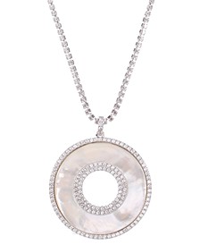 Silver-Tone Cubic Zirconia  & Mother-of-Pearl Pendant Necklace, 17" + 3" extender 