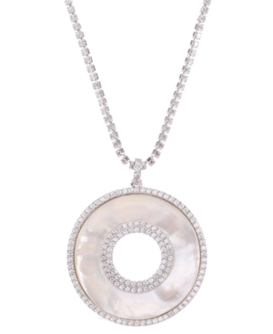 image of Nina Silver-Tone Cubic Zirconia & Mother-of-Pearl Pendant Necklace, 17