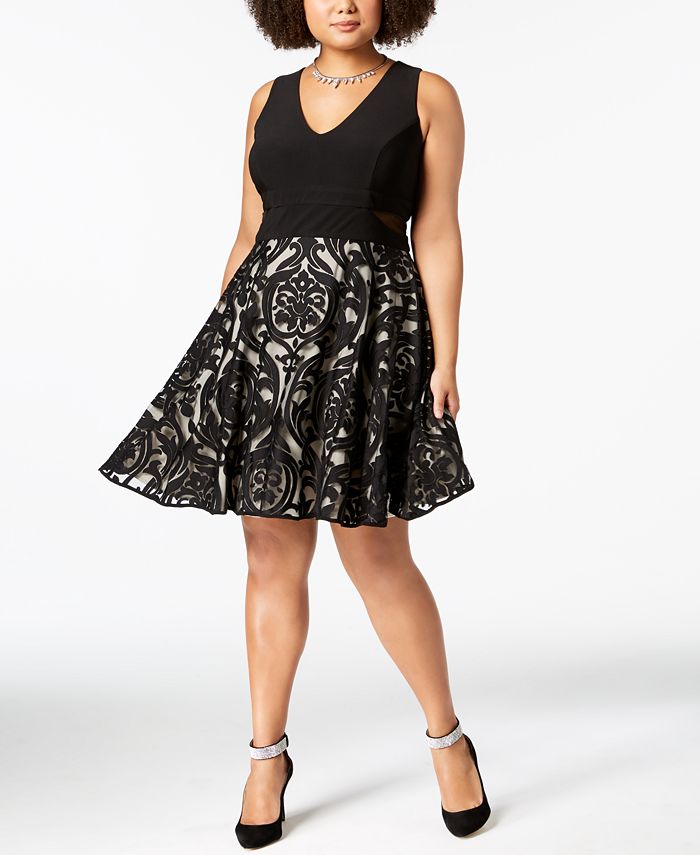 XSCAPE Plus Size Solid & Damask Illusion Dress & Reviews - Dresses ...