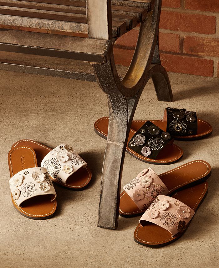 Coach tea rose leather slide sale sandal