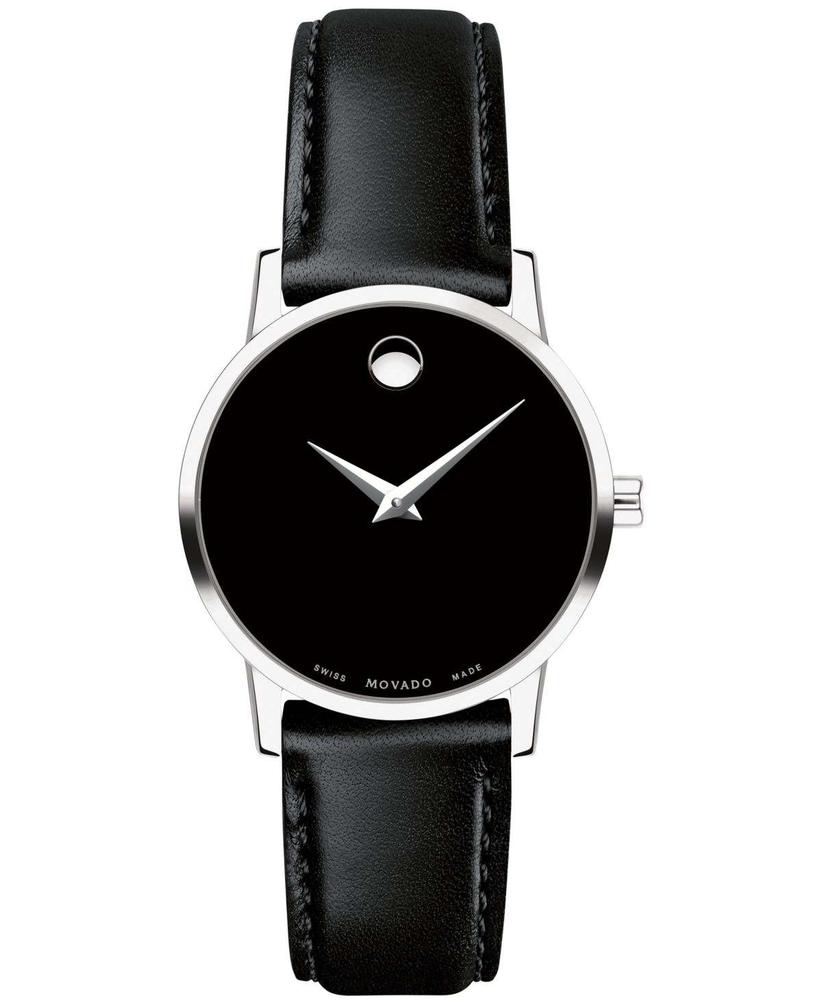 Shop Movado Women's Swiss Museum Classic Black Leather Strap Watch 28mm In Black,silver Black