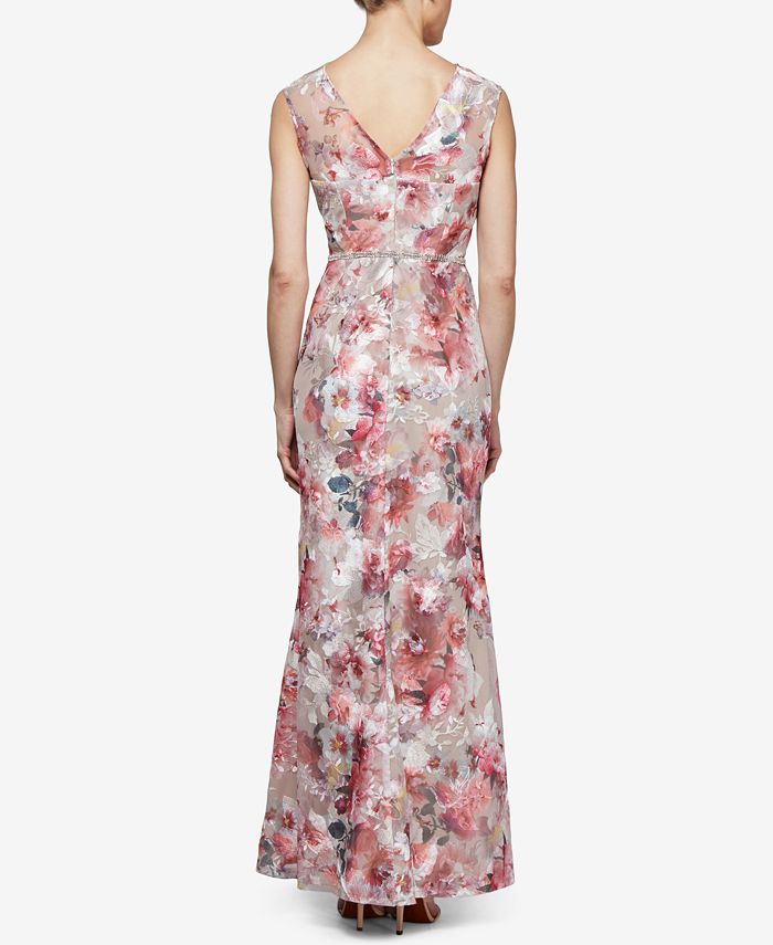 SL Fashions Floral Mesh Embroidered Gown Macy's